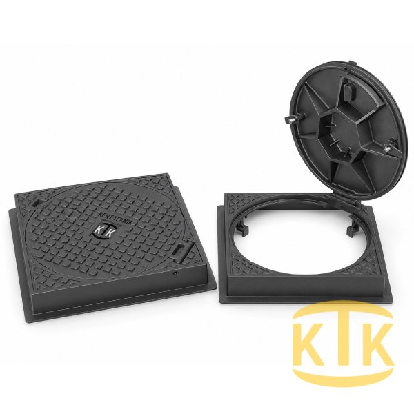 Döküm Yuvarlak Kare Çerçeveli Rögar Kapağı Takımı Ø600 mm (DKT.600-B4) B125